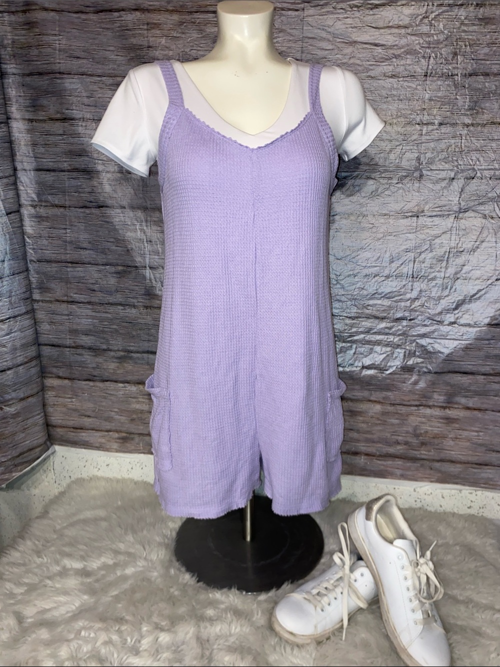 SO Lavender Waffle Knit Romper